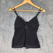 Womens Top Medium Black Whimsigoth Fairy Grunge Floral Lace Coquette Babydoll