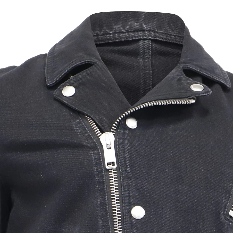 Givenchy Zipped Biker Jacket In Cotton Denim Men Black Size 52 - Image 2 of 4