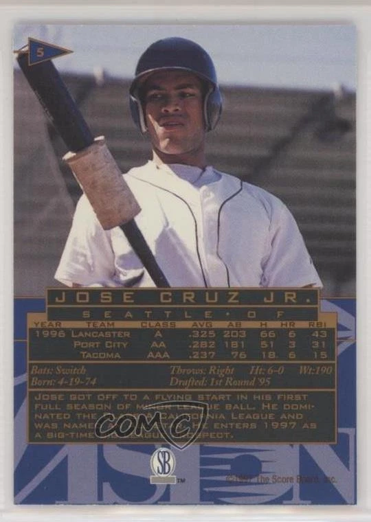 1997 Score Board Visions Signings Jose Cruz Jr #5 Rookie RC - Image 2 of 2