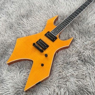 6 String BC Warlock Electric Guitar Yellow Solid Body Flamed Maple H-H Pickups