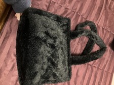 Fake Faux Fur Shoulder Bag with Double Handles and Snap Closure