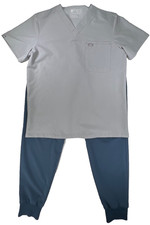 FIGS Scrubs Set Mens Medium Leon Top Grey Tansen Jogger Blue Tech Collection