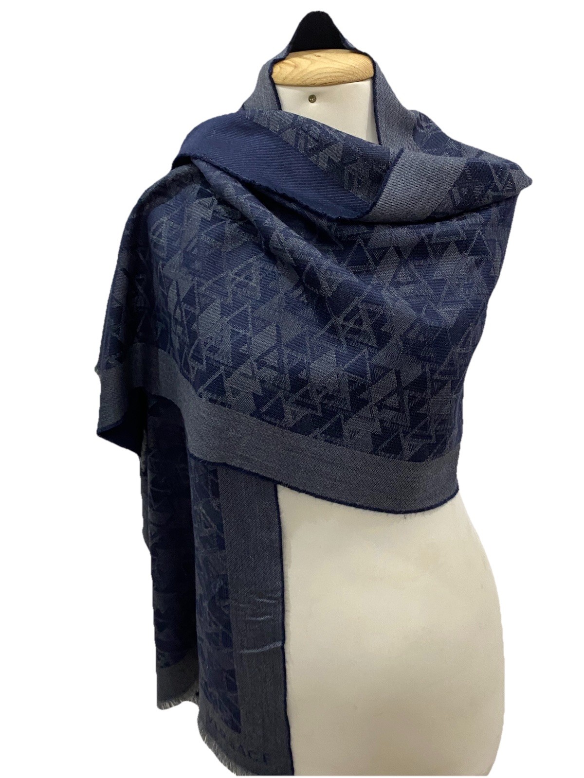 S30# Versace Monogram Rectangle  Blue& Gray Silk … - image 5