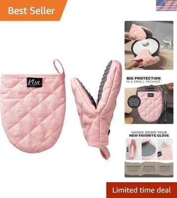 Pink Silicone Oven Mitts Set - Heat Resistant Mini Kitchen Gloves for Safety