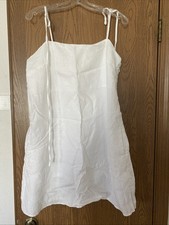 Quince White Linen Mini Dress Lined With Cotton Adjustable Straps Size L Pockets