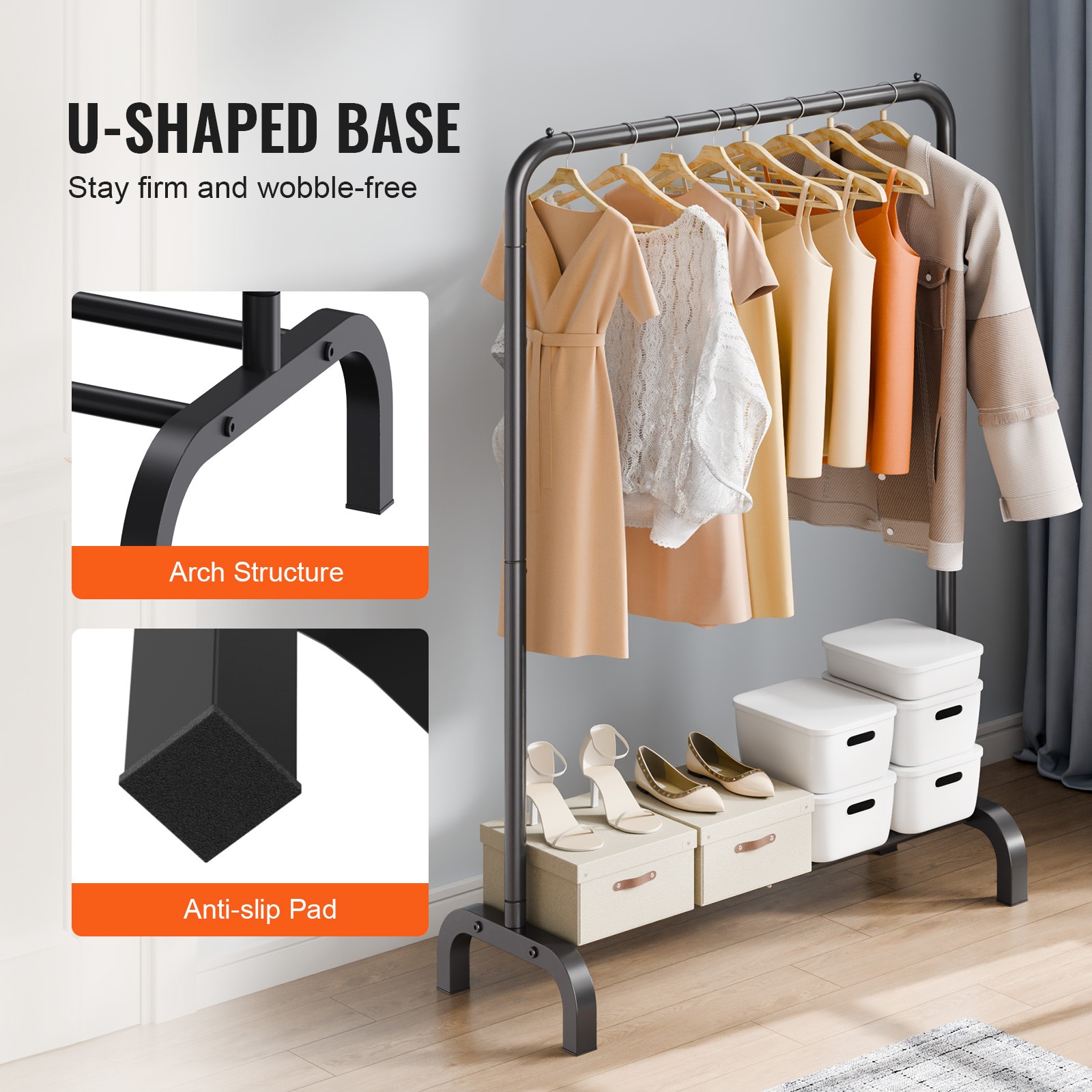 Uimoso Clothes Rack Heavy Duty Clothing Garment Rack with Hanging Rod Bedroom