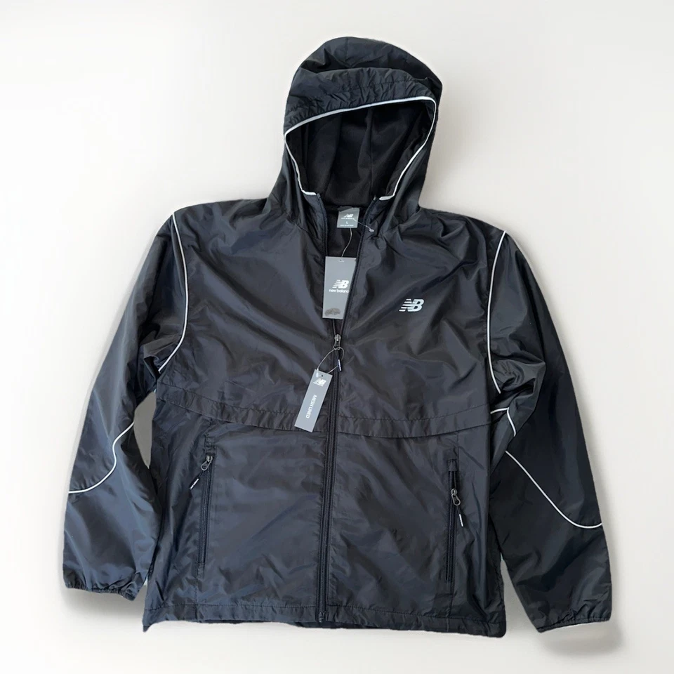 Jaqueta corta-vento New Balance forrada de malha com capuz preta masculina grande nova com etiquetas - Imagem 2 de 4