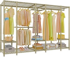 V50 Modern Clothing Rack W/ Adjustable Shelves Gold Extra Large Freestanding