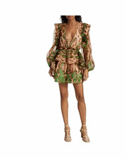 Ulla Johnson Floral Silk Chiffon V-Neck Long Sleeve Ruffle Mini Dress 8