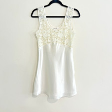 Victoria's Secret Satin Sheer Lace Slip Babydoll Dress White Med Cottagecore