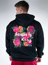 Men's Gothic Christ  Rose Hoodie - "Jesus is King" Rose Flower Graphic Hoodie