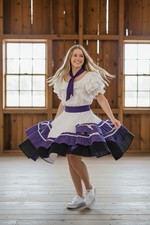 Square Up Fashions Square Dance Skirt Apron Scarf Set Purple White Star USA S
