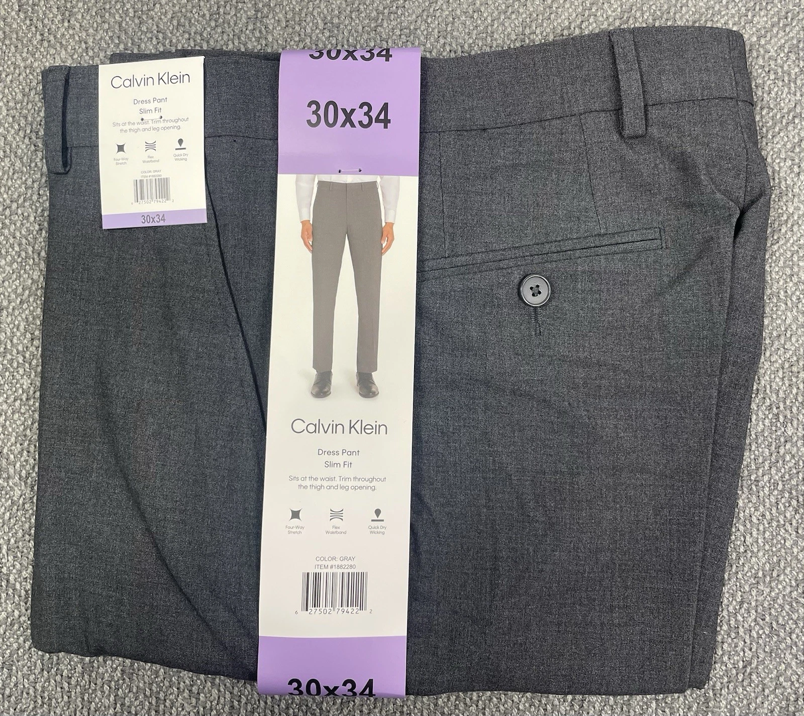 Calvin Klein Men's Slim Fit Gray Dress Pants Size 30x34 NWT