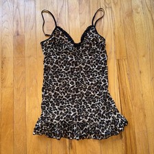 Victoria's Secret Chemise L Brown Leopard Mesh Lace Ruffle Hem Nightgown Sleep