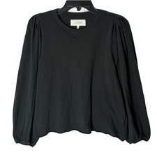 The Great. Top 1/Small Womens Black Balloon Sleeve T Shirt Crew Neck Long Sleeve