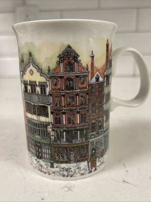 Dunoon Made in Scotland Snowy Country Village Scene Man Geese China Mug Cup