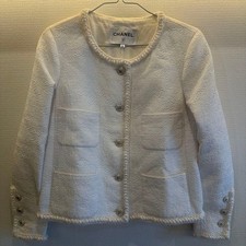 [Good Condition] CHANEL 36 Collarless Jacket White Heremark