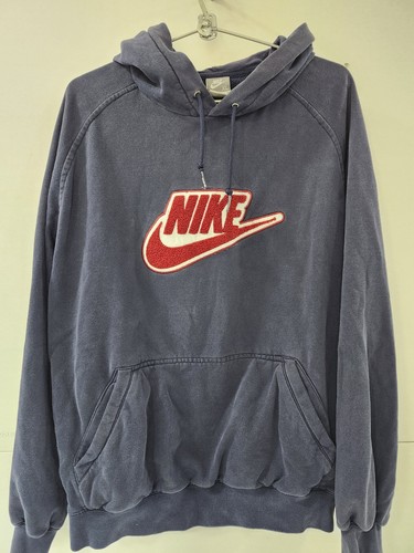 Sudadera con Capucha Swoosh Vintage NIKE 3D Logo Azul Marino Y2K Premium Para Hombre XL