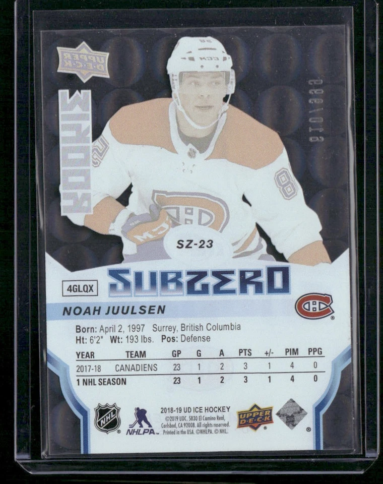 2018-19 Upper Deck Ice #SZ-23 Noah Juulsen SubZero #/999 - Image 2 of 2