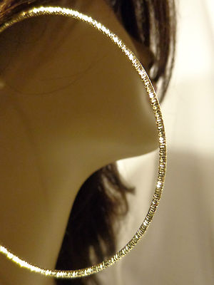 LARGE SHINY FROSTED TEXTURE SIMPLE HOOP EARRINGS 2.75 INCH GOLD OR SILVERTONE