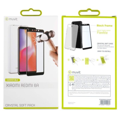 Muvit Crystal Soft Pack mit Backcover und Displayschutz aus Glas für Xiaomi Redm