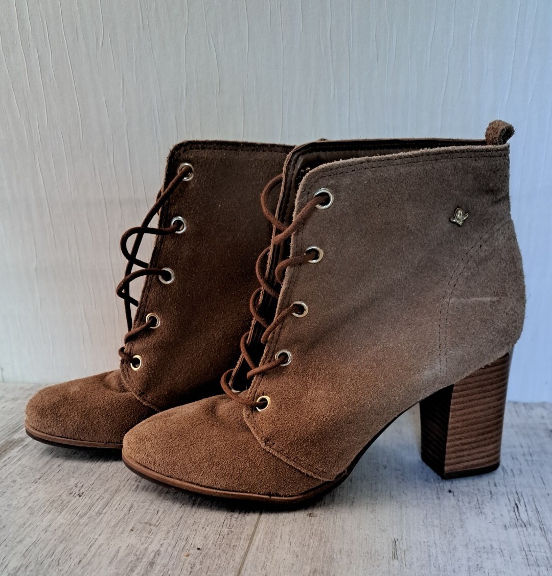 CRAVO CANELA Ladies SUEDE Ankle BLOCK HEEL Boots UK4 EU37 Lace Up