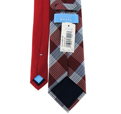 Countess Mara Men's 100% Silk Neck Tie Plaid Red 3 3/8" x 56" - Picture 2 of 2
