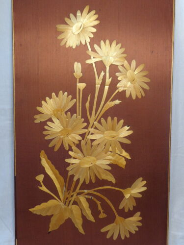 Flower Composition Vtg Soviet Hand Craft Wood Fabric Picture Floral Arrangement - Picture 11 of 12