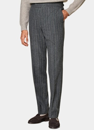 Trajes a rayas de lana gris primavera para hombre doble botonadura calce ajustado a medida 2 piezas - Imagen 5 de 9
