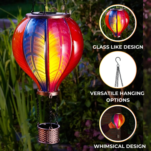 Lanterna Solare A Mongolfiera Arcobaleno - Luce Calda Con Batteria 600 MAh E Accensione Automatica Per Esterno - 3