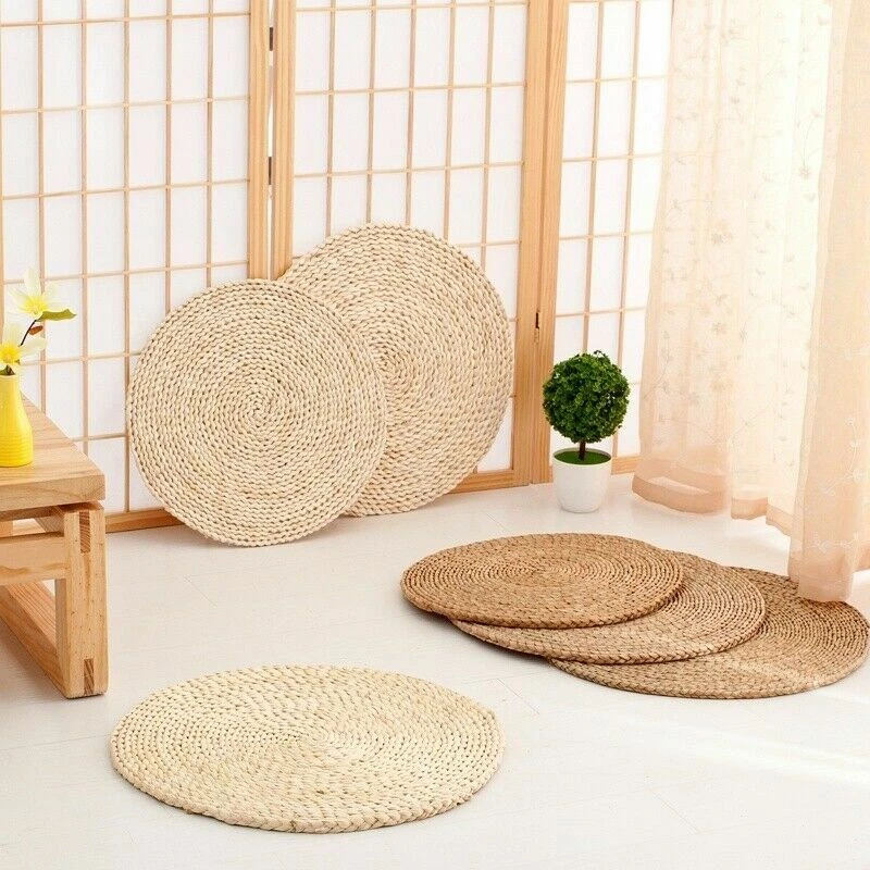 Eco Corn Husk Cattail Hassock Round Pad Mat Tatami Floor Chair Seat Cushion Home - Image 3 of 4