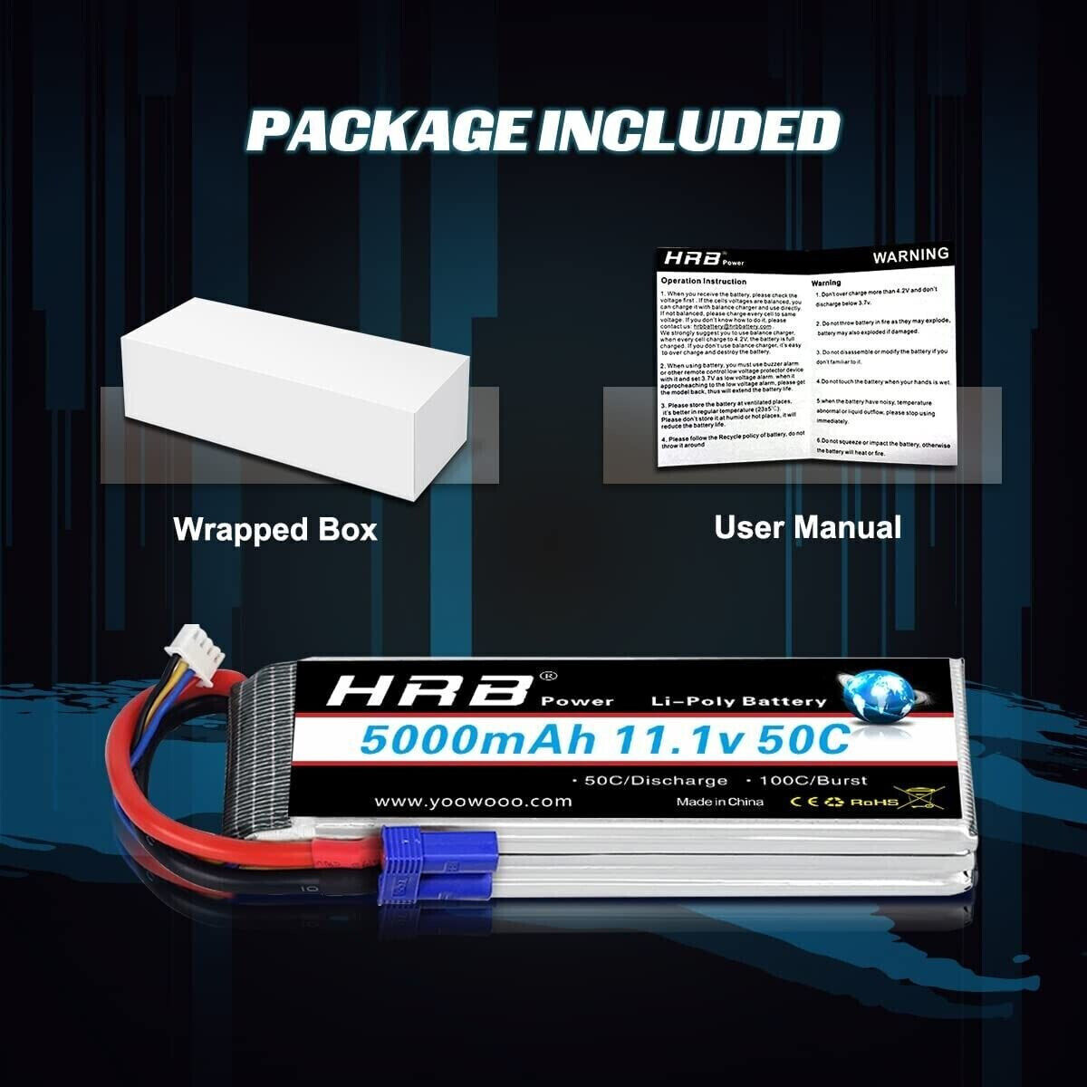2pcs HRB 5000mAh 11.1V 3S LiPo Battery EC5 for Rc Car Truck Buggy Boat Drone FPV