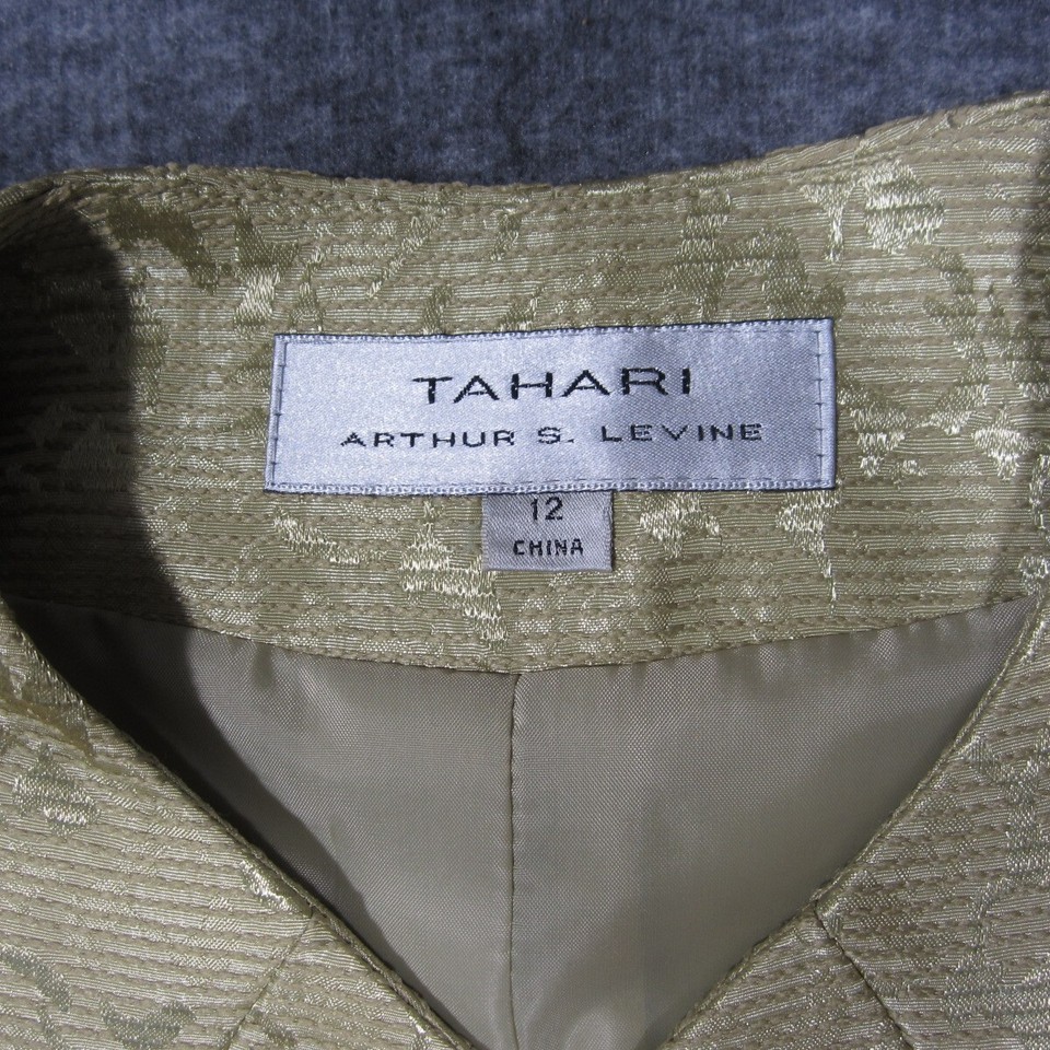 NEW Tahari Arthur S Levine Tommi Blazer Jacket Womens 12 Green Satin