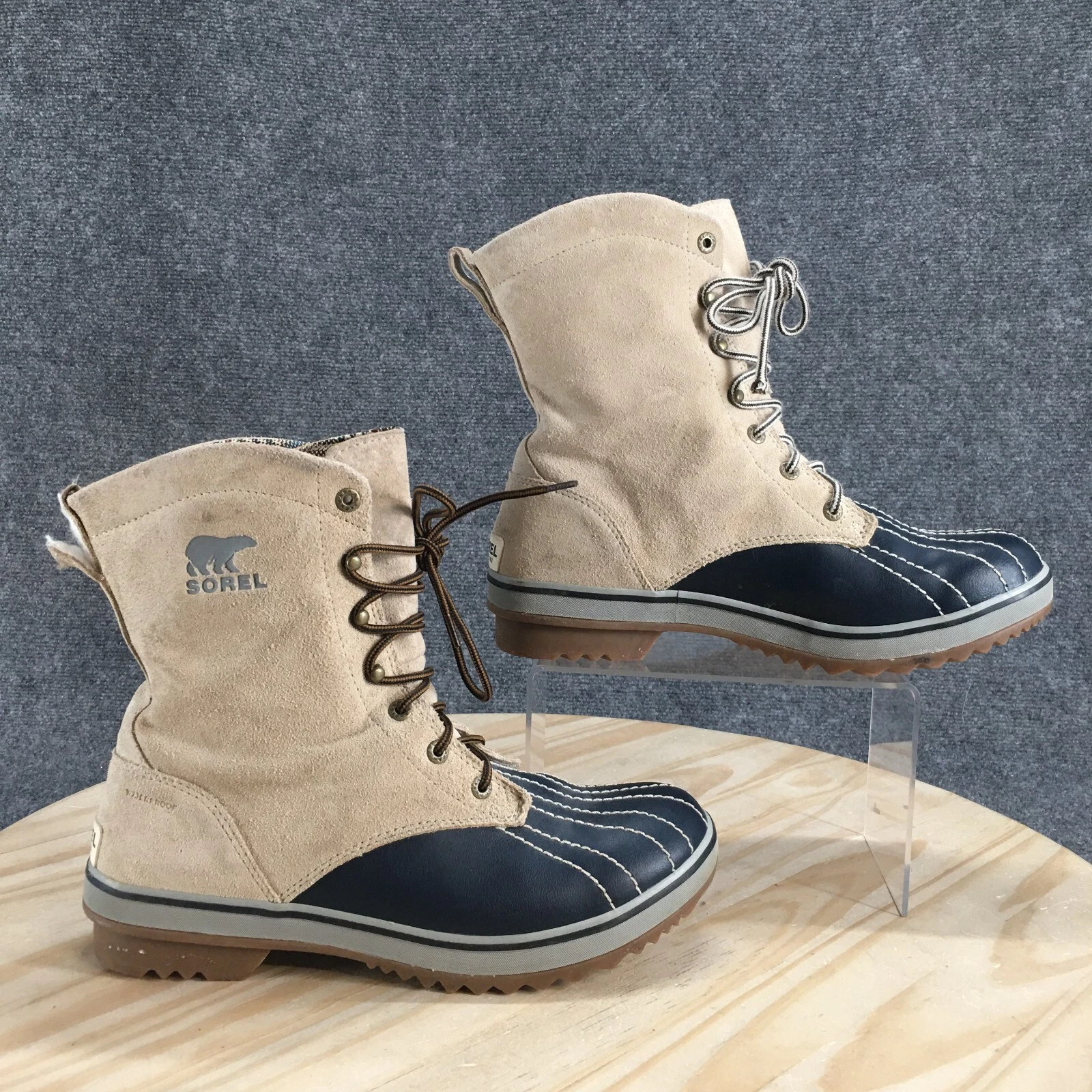 Sorel Boots Mens 8.5 Tivoli Camp Winter Snow Beige Leather Lace Up Mid Calf