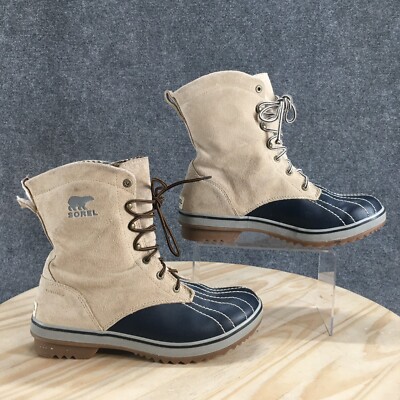 Sorel Boots Mens 8.5 Tivoli Camp Winter Snow Beige Leather Lace Up Mid Calf