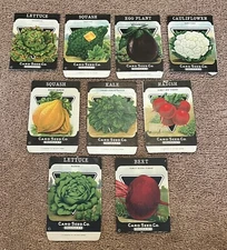 Antique Card Seed Co. Packets, Vegetables Litho Art -Lettuce, Squash, Kale, Etc.
