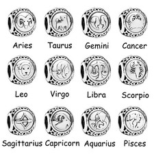 Astrology Zodiac Star Sign Silver European Charm Bracelet Necklace Free Gift Bag