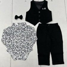 Yallet Black Baby Formal Outfit Set Shirt, Bow tie, Pants, Vest Infant Boys 6-12