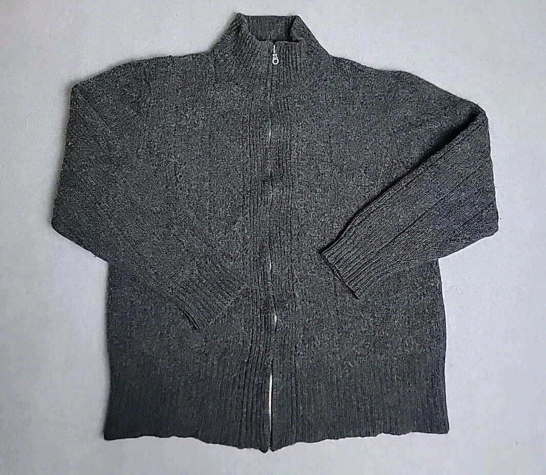 Heather Tweed Sweater Mens XL Charcoal Gray Full Zip Lambswool Preppy Professor