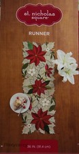 Christmas St Nicholas Square 36x13 Embroidered Poinsettia Cut Out Table Runner