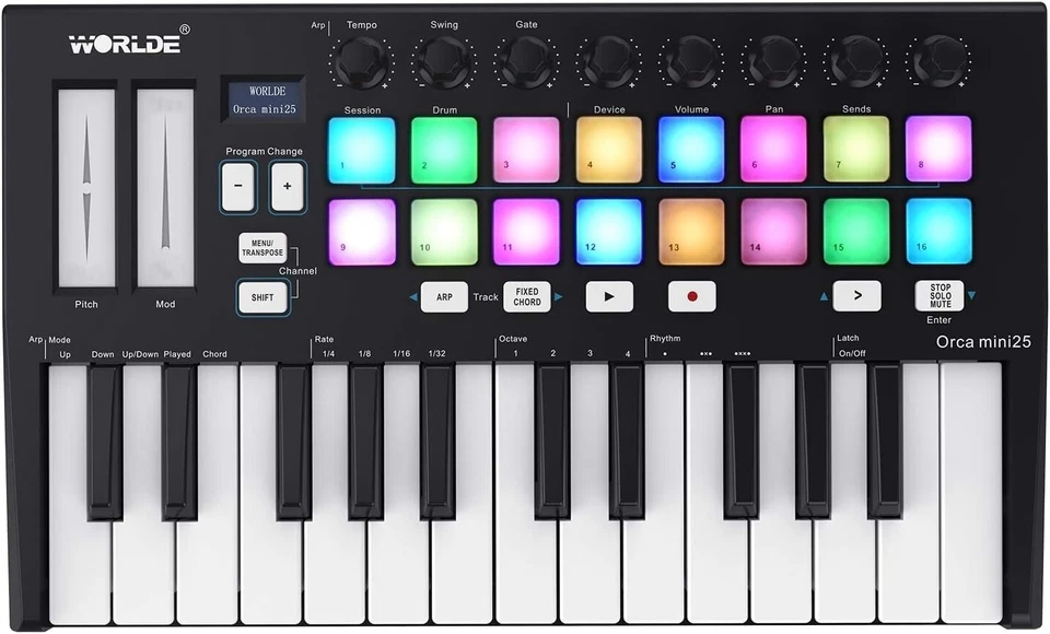 WORLDE Orca mini25 USB MIDI Controller Keyboard 25 Tasten 16 RGB Pads