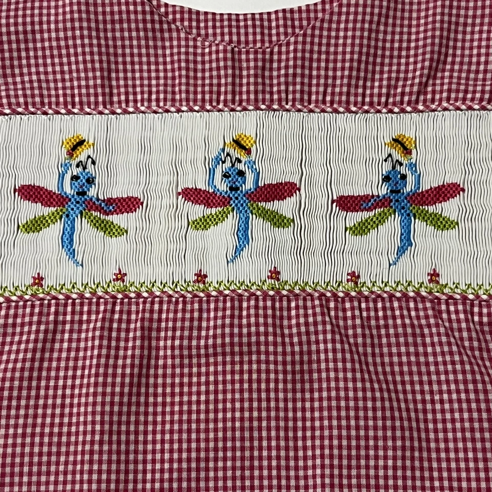 Vestido B&B Beaux et Belles Nueva Orleans Calado a Mano Talla 4 Rojo Guinga Libélulas Foto 4 de 4