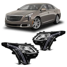 Pair For 2018-2019 Cadillac XTS Headlights Assembly Chrome Housing w/LED DRL