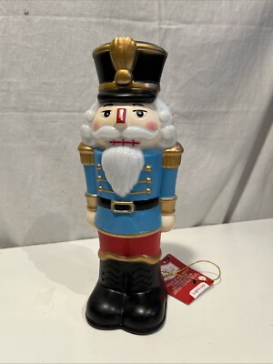 Holiday Time New w Tags 11  Blue Blow Mold Light Up Nutcracker