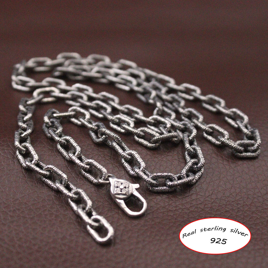 Real Solid S925 Sterling Silver Necklace Men 5mm Vintage Cable 