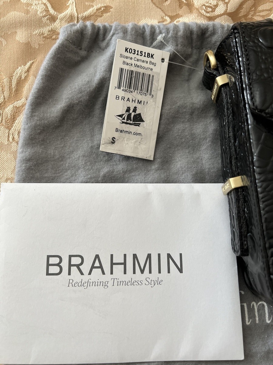Brahmin Sloane BLACK Croc Embossed Leather XBody/Phone/Camera