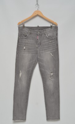 Dsquared2 Luxury Men's Grey Cotton Distressed Denim Jeans Size 34 Made in Italy