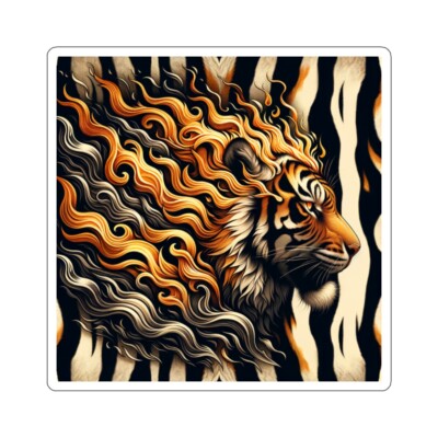 Sticker Tiger Print Flame Art Design Bold 2x2 3x3 4x4 6x6