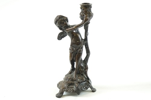 Pair of Antique European Bronze Candle Holders - Picture 2 of 3