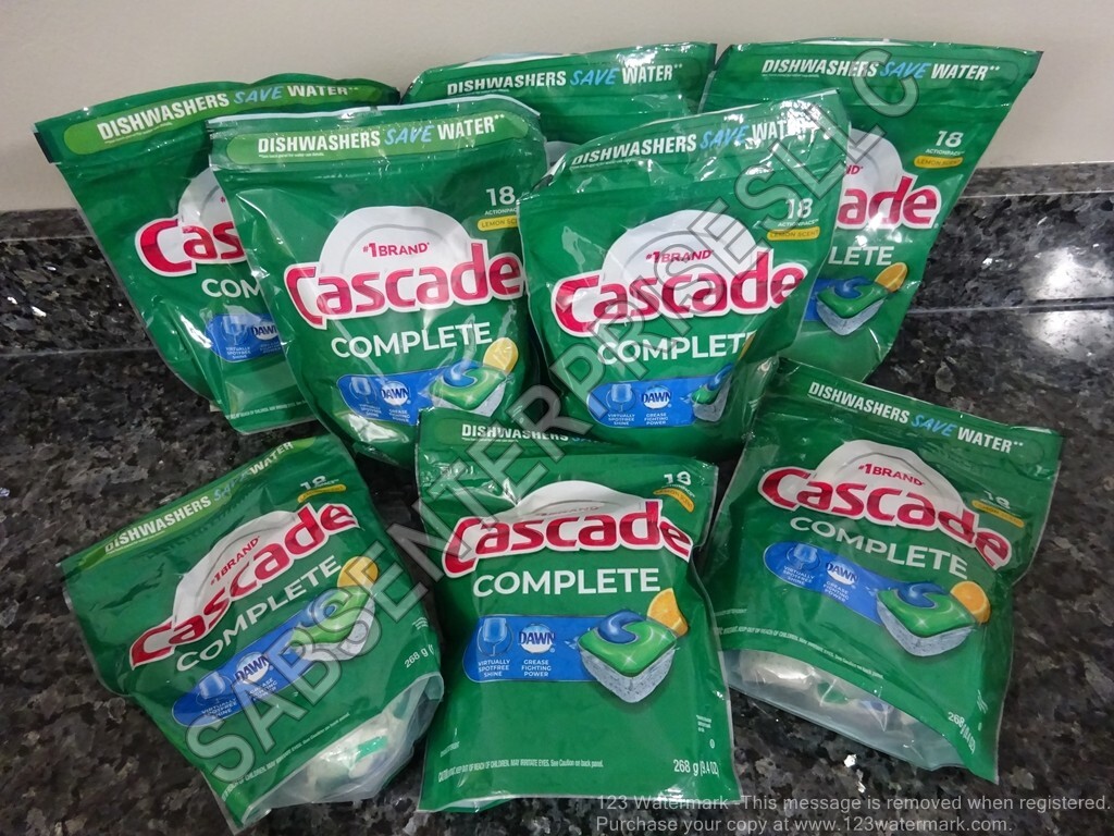 144 Cascade Complete LEMON Scent Dishwasher Detergent Tabs (8 packs of 18 tabs)